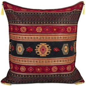Resim Kilim Desen 70cmx70cm Şönil Kumaş Püsküllü Minder Kılıfı No3 