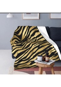 Resim Zebra Sofistike Pamuk Rahat Polar Tv Battaniyesi Altın 