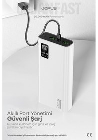 Resim Jopus 20000mah Powerbank Pd 22.5w Hızlı Şarj - Dijital Ekranlı - Taşınabilir Şarj Cihazı Beyaz 