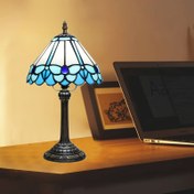 Resim 1 adet 20cm/8in Renkli Cam Masa Lambası Mavi Kelebek ve Çiçek Tasarımı ile - Vintage Avrupa Tarzı Sıcak Ortam Işığı Oturma Odası, Yatak Odası, Ofis veya Bar için - Yaratıcı Hediye Fikri, Yatak Odası Aydınlatması | Dekoratif Masa Lambası | Süs Lambası, Kelebek Süslemeleri 
