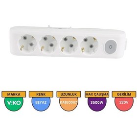 Resim Viko Multi-let 4'lü Grup Priz Anahtarlı Topraklı Çocuk Korumalı Klemensli Beyaz - 90117400 