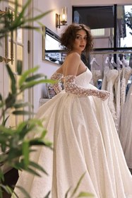 Resim Valerie Straplez Dantel İşlemeli Prenses Model Gelinlik - Kırık Beyaz / 36 