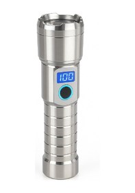 Resim Hepu Hp-m06 Uzun Menzilli Led Metal Fener Powerbank Özellikli, Zoom Odaklı, Dijital Ekranlı, Usb Giriş-çıkışlı Siyah - Gümüş 