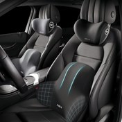 Resim Yumuşak Ekose Polyester Kumaştan Yapılmış, Ayarlanabilir Kayışlı ve Çıkarılabilir Tasarımlı Ergonomik Hafıza Köpük Araç Başlığı ve Bel Desteği Yastığı (1 Adet + 1 Set) - Uzun Sürüşler ve Ofis Kullanımı İçin İdeal 