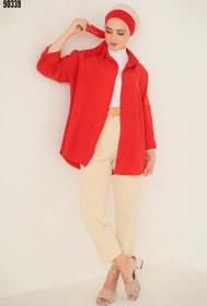 Resim 103901 Oversize Basic Tesettür Gömlek Kırmızı 