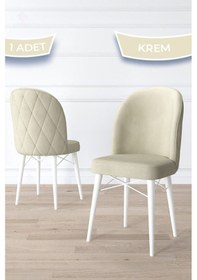 Resim Canisa Bika Serisi 1 Adet Krem Mutfak Sandalyesi Beyaz Gürgen Ayaklı 1. Sınıf Babyface Kumaş Sandalye Krem Ayakları Beyaz 