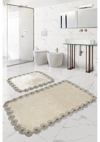 Resim Gülruba Köşeli Vizon Çeyizlik Dantelli 2'li Banyo Paspası Seti Kaymaz Tabanlı Klozet Takımı 