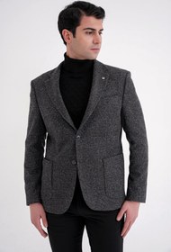 Resim Efor Comfort Fit Torba Cep Kazayağı Desenli %100 Yün Antrasit Blazer Ceket C 729 