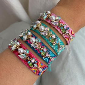 Resim 1 Adet Taşlı Denizyıldızı Örgülü Püskül Bileklik - Bohem Etnik Tarzı Takı Sentetik Taşlarla, Nisan Doğum Taşı Hediyesi Kadınlar İçin, Anneler Günü, Günlük Kullanım ve Bayramlık Durumlar, Çok Yönlü Aksesuar, Canlı Renk Karışımı, Lüks Görünüm, Altın Kaplama Detaylar 