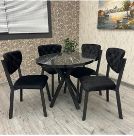 Resim By Orhan Güzel Mutfak Masası Takımı 4 Kişilik Yuvarlak Masa Takımı Siyah 