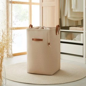 Resim Storemax Karaworksell Ocean Home Textile Ağzı Büzgülü Bej Renk Çamaşır Sepeti 36 x 36 x 57 cm 