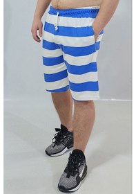Resim Mavi Çizigili Pamuklu Şort Beyaz - Mavi 