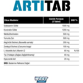 Resim West Artitab Glukozamin Sülfat - Kondroitin Sülfat - MSM - Hyaluronik Asit - Tip 2 Kollajen 90 Tablet 