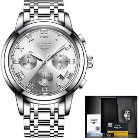 Resim Hanyang Çelik Gümüş Beyaz 2022 Yeni Saatler Erkekler Lüks Marka Lıge Chronograph Erkekler Spor Saatler Su Geçirmez Tam Çelik Kuvars Erkek Saati Relogio Masculino (Yurt Dışından) 