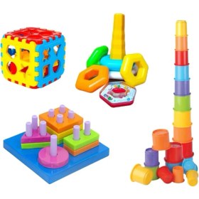Resim Hype Store Kiki Bebeğimin Ilk Oyuncakları 4'lü Set Eğitici Oyuncak Bultak Halka Puzzle Kule 