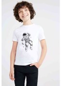 Resim Astronot Uzay Gezintisi Baskılı Unisex Çocuk Beyaz T-Shirt 