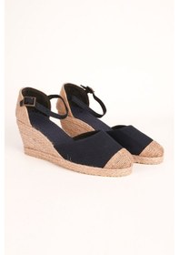 Resim Gerçek Elişi Burnu Hasır Dolgu Topuk Lacivert Keten Hasır Espadril Handmade Lacivert 