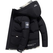Resim Yeni Kış Erkek Kapüşonlu Kısa Kalın Pamuklu Dolgulu Ceket Siyah 