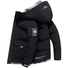 Resim Yeni Kış Erkek Kapüşonlu Kısa Kalın Pamuklu Dolgulu Ceket Siyah 