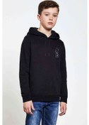 Resim Uzay Kavonoz Yıldızlar Baskılı Unisex Çocuk Kapüşonlu Siyah Sweat 