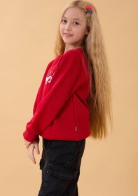 Resim Kız Çocuk Bisiklet Yaka Fiyonk Nakışlı Sweatshirt - Yavruağzı / 11-12 Yaş 