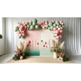 Resim Venspor Çilek ve Pastel Balonlarla Süslenmiş Arka Plan, 200x150cm Fon Duvar Örtüsü 