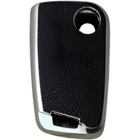 Resim Autohan Keys Volkswagen Golf 7, Golf 7.5, Tiguan, Polo, T-roc, T-cross İçin Lüks Anahtar Koruma Kılıfı, Siyah Deri Desenli 