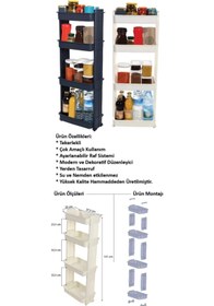 Resim Motek Çok Amaçlı Tekerlekli Siyah Raf Banyo Rafı Mutfak Rafı Mr-04 
