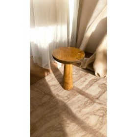 Resim Wood Wooden Ahşap Konik Model Tekli Mantar Yan Sehpa Modern Tik Ağacı Renk Fiskos 