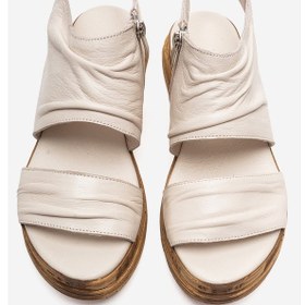 Resim Luvishoes Lunas Krem Hakiki Deri Yandan Fermuarlı Kadın Sandalet Krem 