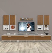 Resim Decoraktiv Ekoflex 8da Mdf Krom Ayaklı Tv Ünitesi Tv Sehpası - Beyaz - Ceviz 