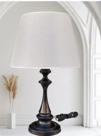 Resim Faro Abajur Siyah Metal Gövdeli Krem Rengi Şapkalı Krem - Siyah 