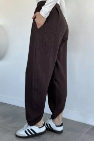 Resim Kadın Muslin Kumaş Şalvar Pantolon Kahve TZL-P-00021345 