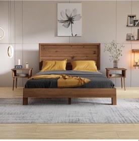 Resim Ebruli Model Ceviz Renk Çam Ahşap Karyola-170 180 x 200 CM 