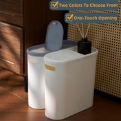 Resim 1 adet Dar Çöp Kutusu, 10L/2.64gal, Basılmaya Açık Kapak, Dayanıklı Plastik, Parlatılmış Yüzey, Elektrik Gerektirmez, Banyo, Yatak Odası, Oturma Odası için İdeal - Yaratıcı Ev Aksesuarı, Banyo Çöp Kutusu | Şık Çöp Kutusu | Dayanıklı Plastik Kutu, Banyo Çöp Kutusu, Tuvalet Kutusu, Banyo Çöp Kutusu, Tuvalet Kağıdı Tutucu, Tuvalet Rulosu, Çöp Kutusu, Banyo Kutusu, Banyo Aksesuarı 