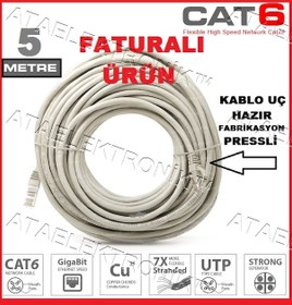 Resim 5 Metre 5Mt Hazir Pressli Cat6 Ethernet Internet Modem Kablosu 