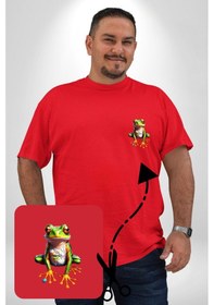 Resim Angemiel Frog Kurbağa Prens Kırmızı Büyük Beden Kadın Basic Minimal Baskılı Tişört Kırmızı 