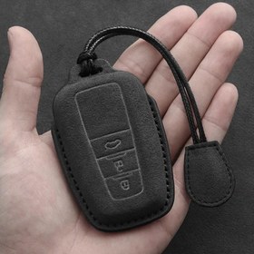 Resim Faux Deri Araba Anahtar Kılıfı Toyota Prius Camry Corolla CHR RAV4 Land Cruiser 2/3 Düğme Anahtarlık Süet Aksesuarları için 