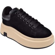 Resim Guja Hakiki Deri Kalın Taban Kadın Spor Ayakkabı GJ-25K361-1 SİYAH SÜET 