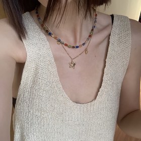 Resim Vintage Boho Katmanlı Kolye Seti, Yıldızlı Pandantifli Alaşımlı Boncuklu Gerdanlık, Günlük ve Parti Etkinlikleri için Çok Yönlü Moda Takısı, Mardi Gras Aksesuarı, Tüm Mevsimler İçin 