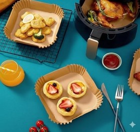 Resim 50 Adet Airfryer Pişirme Kağıdı - Kare Tek Kullanımlık Yanmaz Yapışmaz Kağıt - 16 cm Hava Fritözü Kağıdı - Yağ Geçirmez Gıda Sınıfı Fırın ve Airfryer Aksesuarları 