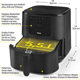Resim Siyah Renkli 5.5l Yağsız Fritöz, Sağlıklı ve Pratik Pişirme Keyfi 