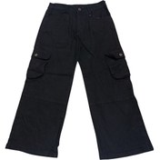 Resim Kız Çocuk Çift Kargo Cepli Bol Paça Model Siyah Kot Pantolon Siyah 