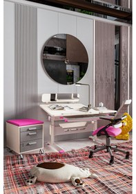 Resim Creo Mobili Yükseklik Ve Eğim Ayarlı, Vega Delüx Bilgisayar Ve Çalışma Masası Takımı Beyaz/fuşya Gri 