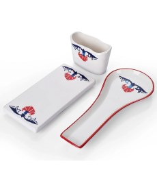 Resim 3’lü Renkli Mutfak Seti Çini Desenli Kaşıklık ve Altlık Takımı 