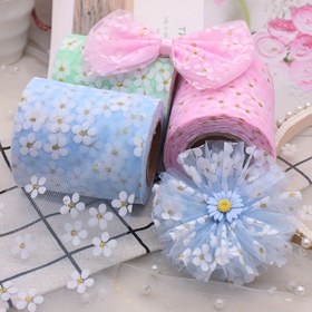 Resim 6 cm 5 Yards Çiçek Tül Papatya Kurdele Rulo DIY El Yapımı El Sanatları Saç Süs Pişirme Kiraz Çiçekleri Baskılı Örgü Kumaş Malzemeleri 
