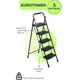 Resim Eurotower 5 Basamak Özel Tasarım Geniş Basamaklı Siyah Merdiven 3+1 