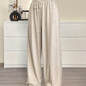 Resim Kadın Hafif Geniş Bacaklı Bağcıklı Pantolon - Düz Renk Rahat Pantolonlar, Elastik Bel Bandı ile Rahat, Günlük Kıyafetler için Uygun, Bahar/Yaz Koleksiyonu, Bahar Yaz Pantolonları | Minimalist Tarz | Pürüzsüz Dokulu Kumaş 