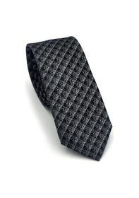 Resim Gaffy Füme Küp Desenli Gri Dokuma Kumaş Mendilli Slim Fit Kravat // Sdk-2605-3 Gri 