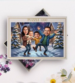 Resim Bk Gift Kişiye Özel Aile Yılbaşı Karikatür Tasarımlı 1000 Parça Profesyonel Puzzle-9, 1000 Puzzle, Yeni Yıl Hediyesi, Yılbaşı Hediyesi Kobitmeyencom35 